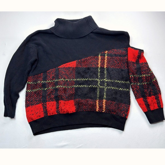 Bar III Turtleneck Sweater‎ Plaid Color Block Long Sleeve Knit Top Large - Picture 1 of 4